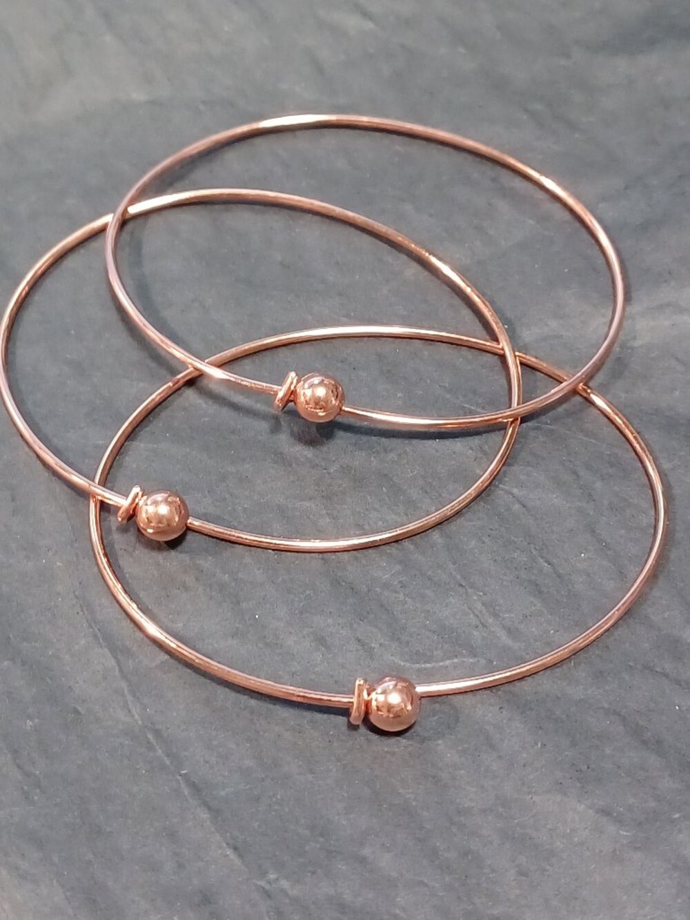 Rose Gold Copper Plated, Thin Locking Bangle Bracelet, DIY Add-a-Bead